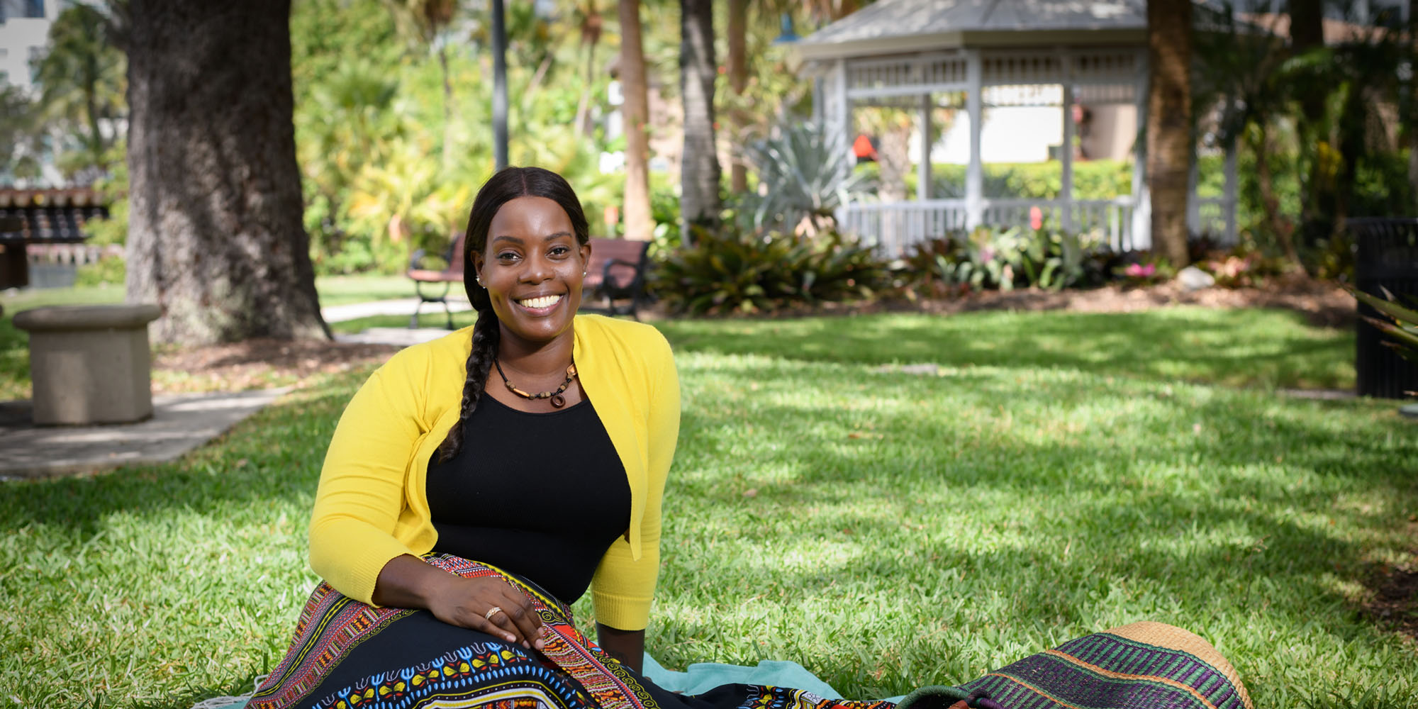 Stroke survivor on picnic blanket
